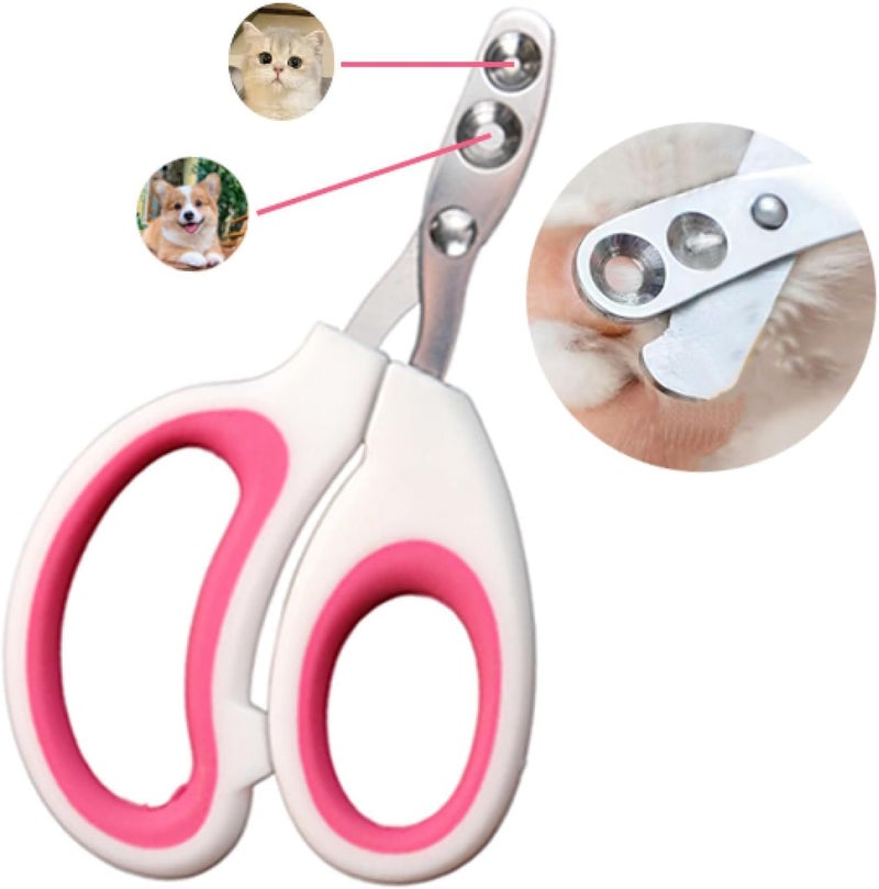 Vesslam Newly Upgraded Design Cat&Dog Nail Clipper with Two Circular Cutting Holes of Different Size(2mm&4mm)-Avoid Over Cutting Pet Nail Clippers - Professional Paw Trimmer Set for Pet (Pink) - Image 1